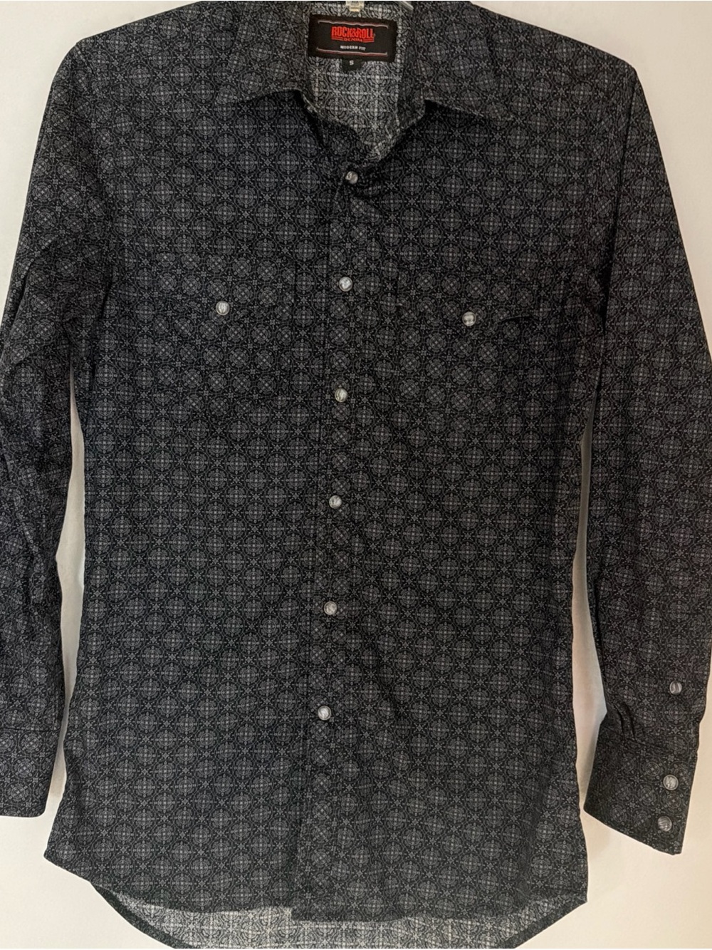 Rock&roll men’s geometric Patterned Long Sleeve Shirt rockabilly western S
